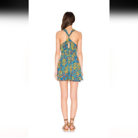 🌜 FREE PEOPLE Washed Ashore Mini Dress in Blue Floral - Picture 4 of 10